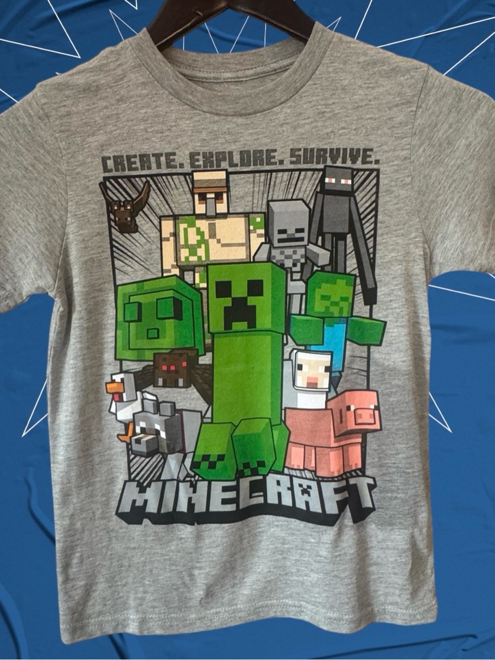 $8 Add-on | Kids' Grey Minecraft Graphic Tee with Green Creeper